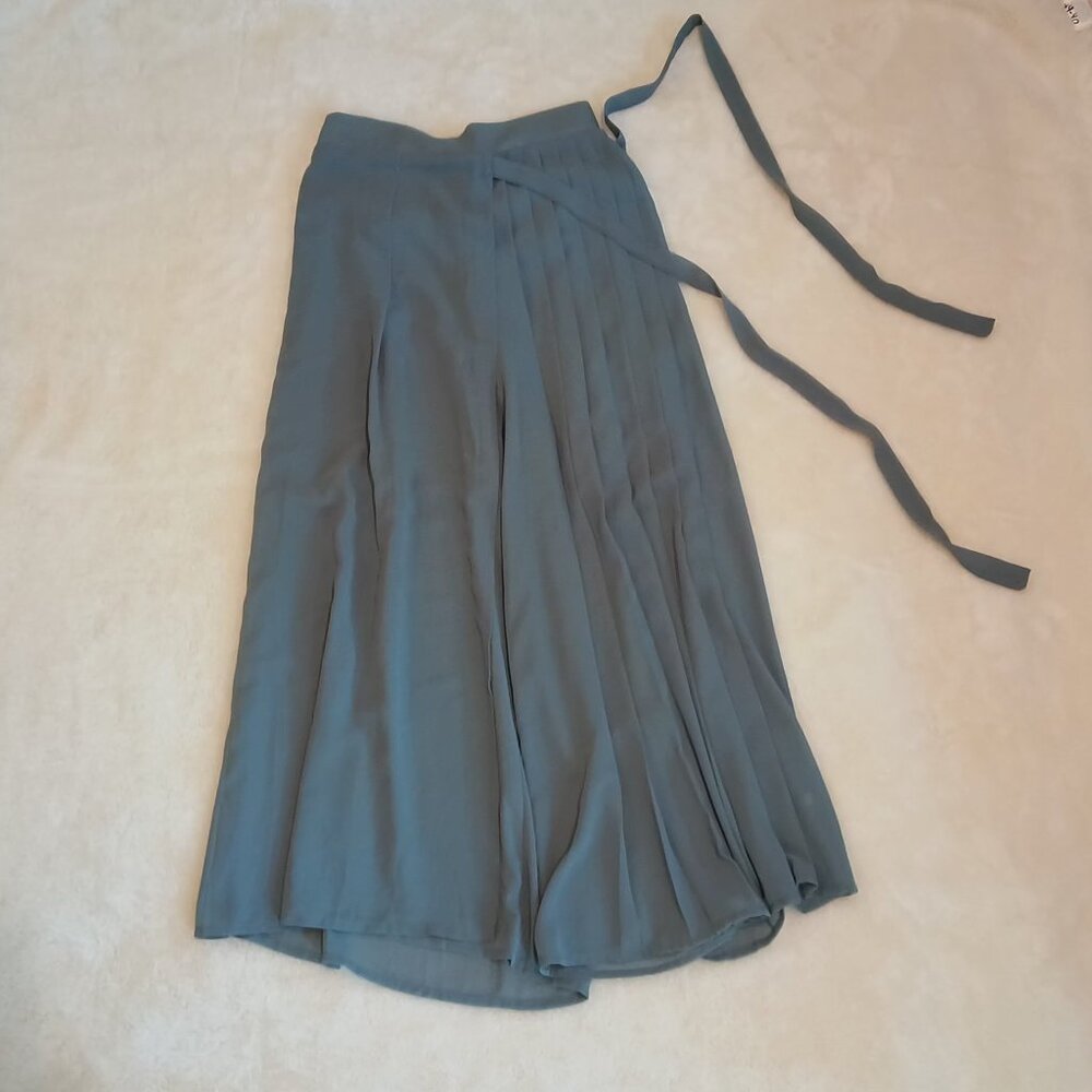 Pinkyotto 💙 Womens Gray Blue Palazzo Wide Leg Pleated Culotte Style Pants 💙